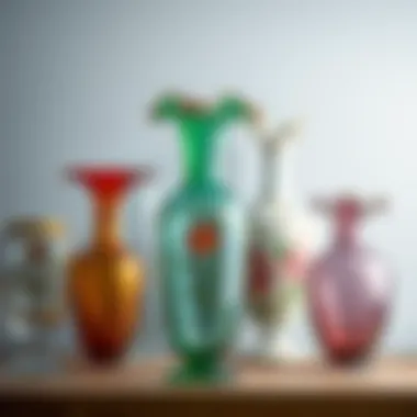 Historical collection of antique glass vases from different eras