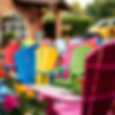 Vibrant colorful outdoor chairs set up for a gathering