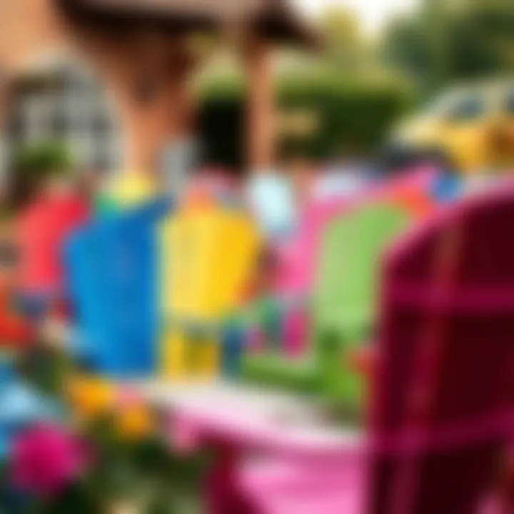 Vibrant colorful outdoor chairs set up for a gathering