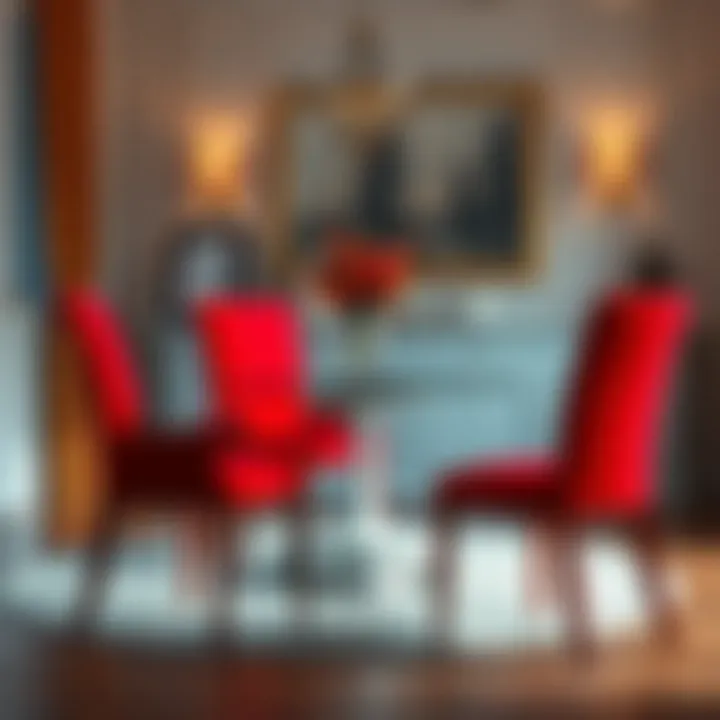 Elegant red dining chairs set against a chic dining table