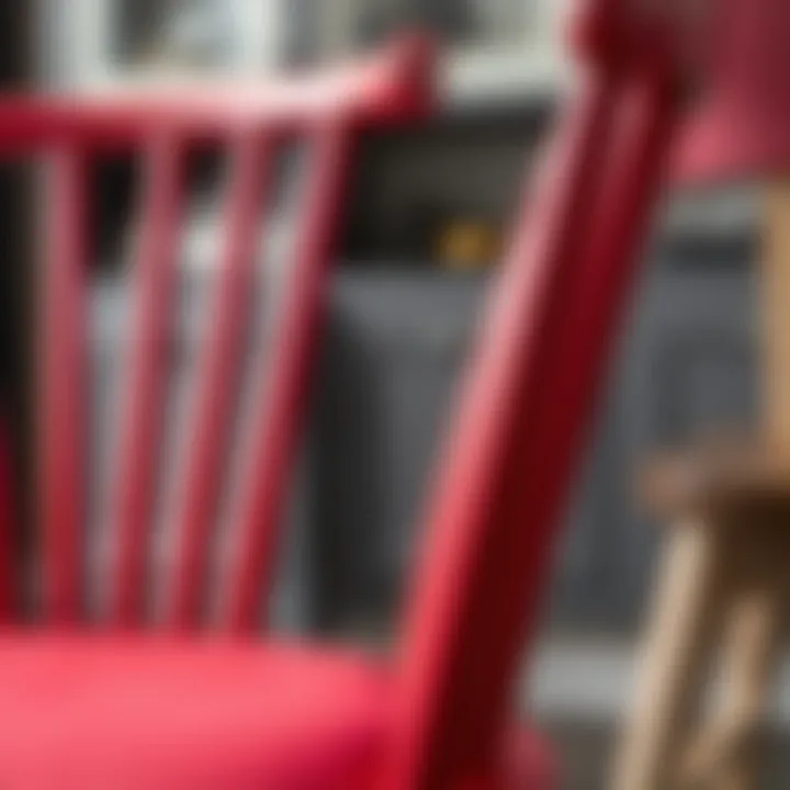 Close-up of the texture and material of a red dining chair