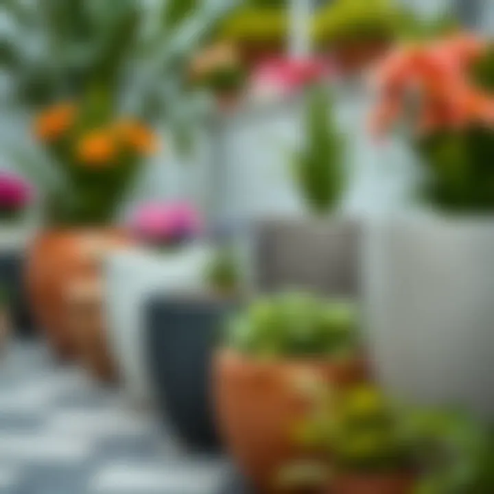 Modern ceramic flower pots in a trendy garden setting