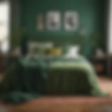 Cozy bedroom featuring a green throw blanket as an accent