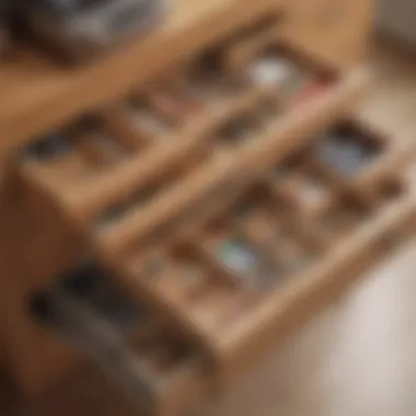 Organized bamboo drawer filled with assorted items