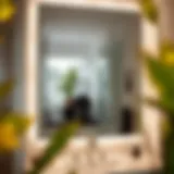 Elegant illuminated bathroom mirror reflecting modern decor