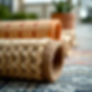 Close-up of different rug materials suitable for patios
