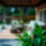 Elegant outdoor patio setting with an 8x12 rug