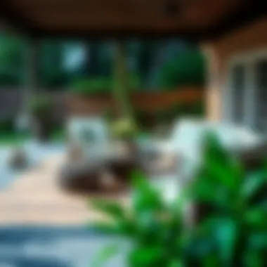 Elegant outdoor patio setting with an 8x12 rug