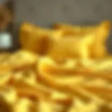 Luxurious yellow jersey knit sheets draped elegantly on a bed