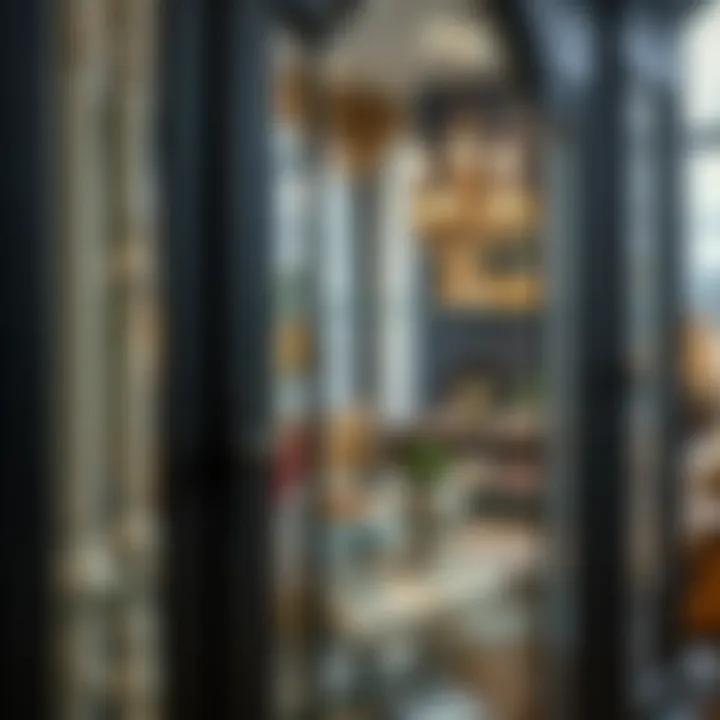 Close-up of the craftsmanship of a black curio cabinet