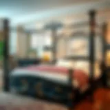 Elegant black four post bed frame showcasing intricate design