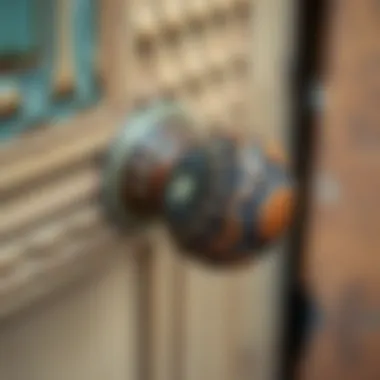 Artisan Wooden Knob Close-up of a handcrafted wooden knob with intricate designs