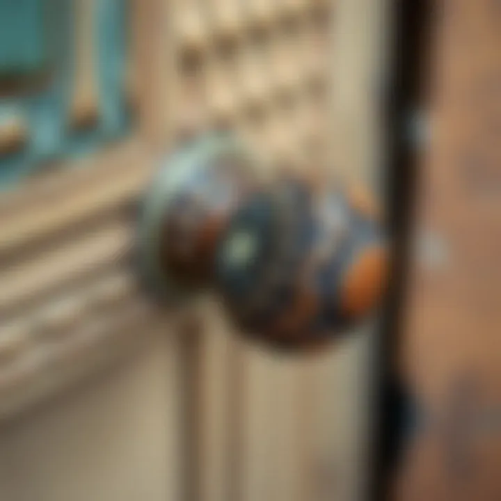 Artisan Wooden Knob Close-up of a handcrafted wooden knob with intricate designs