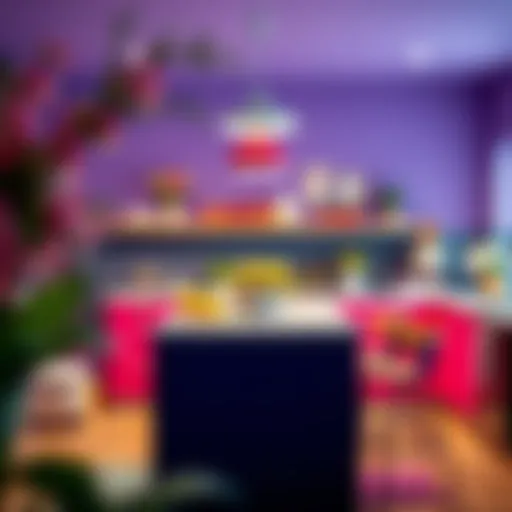 Brightly decorated kitchen with vibrant color accents