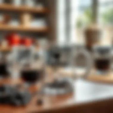 An array of customizable clear coffee mugs branded for promotional use