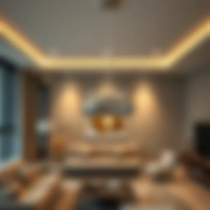 Modern Elegance: A Pull Cord Ceiling Light in Action Elegant pull cord ceiling light fixture in a modern living room
