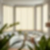 Elegant Cream Window Blinds in a Modern Living Room Elegant cream window blinds in a modern living room