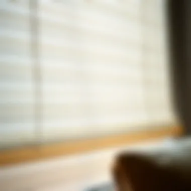 Close-up of textured cream window blinds