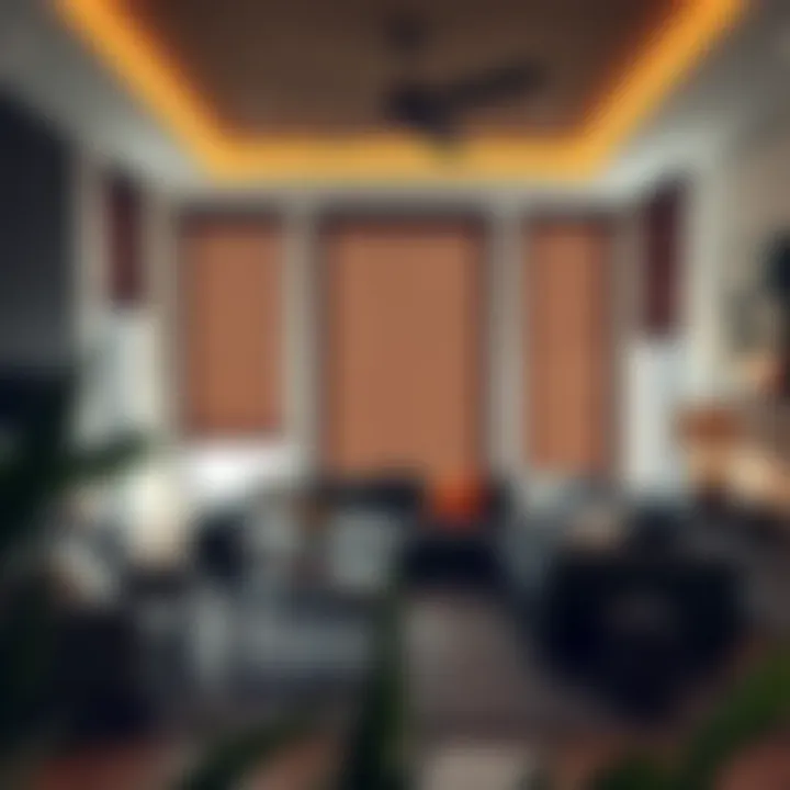 Elegant dark brown roller shades in a modern living room setting