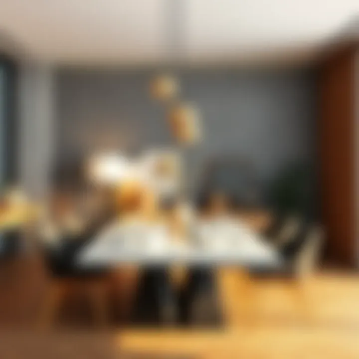 A modern dining room showcasing various table materials and styles