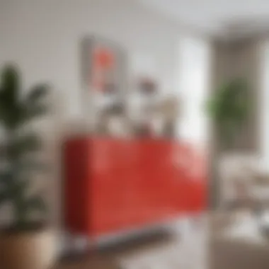Stylish Living Room with Vibrant Red Drawers Stylish living room featuring white cabinetry with vibrant red drawers