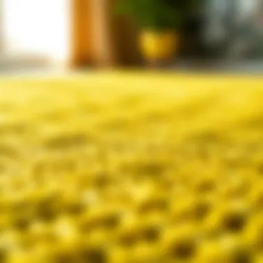 Close-up of a textured green-yellow rug