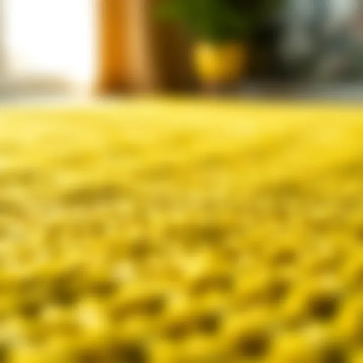 Close-up of a textured green-yellow rug