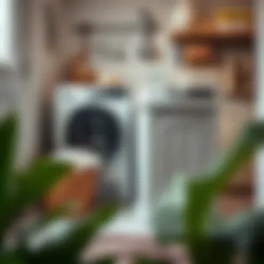 Chic Laundry Setup with a Large Basket Stylish extra large plastic laundry basket placed in a modern laundry room.