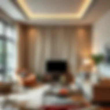 Stylish installation of extra wide curtains in a cozy living room