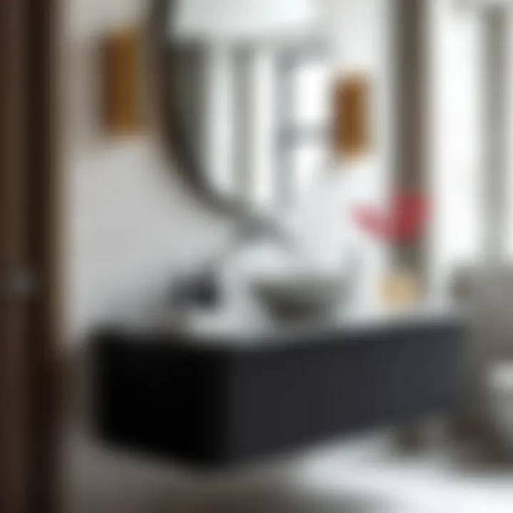 Close-up of materials used in a floating powder room vanity