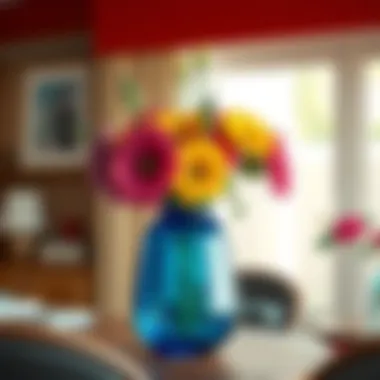 Colorful centerpiece featuring a unique vase