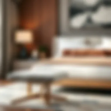 Contemporary foot stool paired with a stylish bed