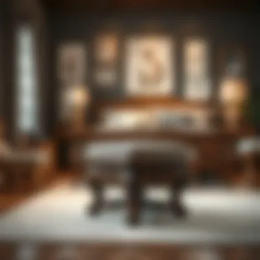 Wooden foot stool with intricate design in a cozy setting