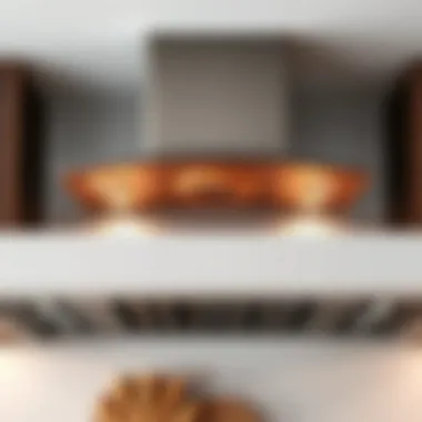 Close-up of the functionality features in a free hanging stove hood