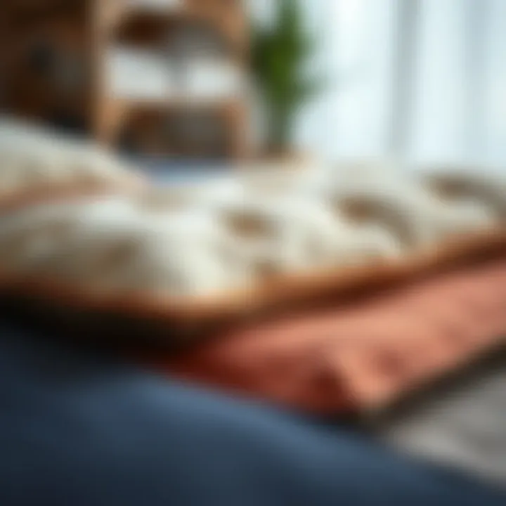 Close-up view of various materials used in futon cushions