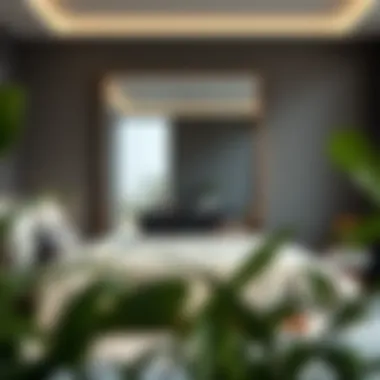 Contemporary bedroom featuring a minimalist full-length mirror