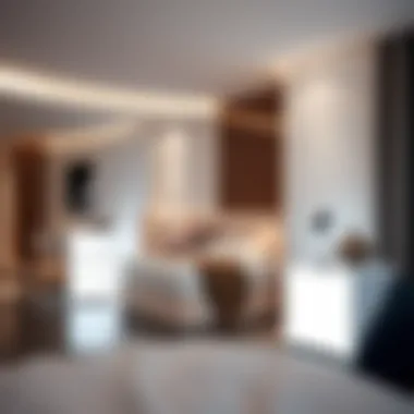 Contemporary Bedroom Design with LED Night Stands Modern bedroom featuring stylish white LED night stands