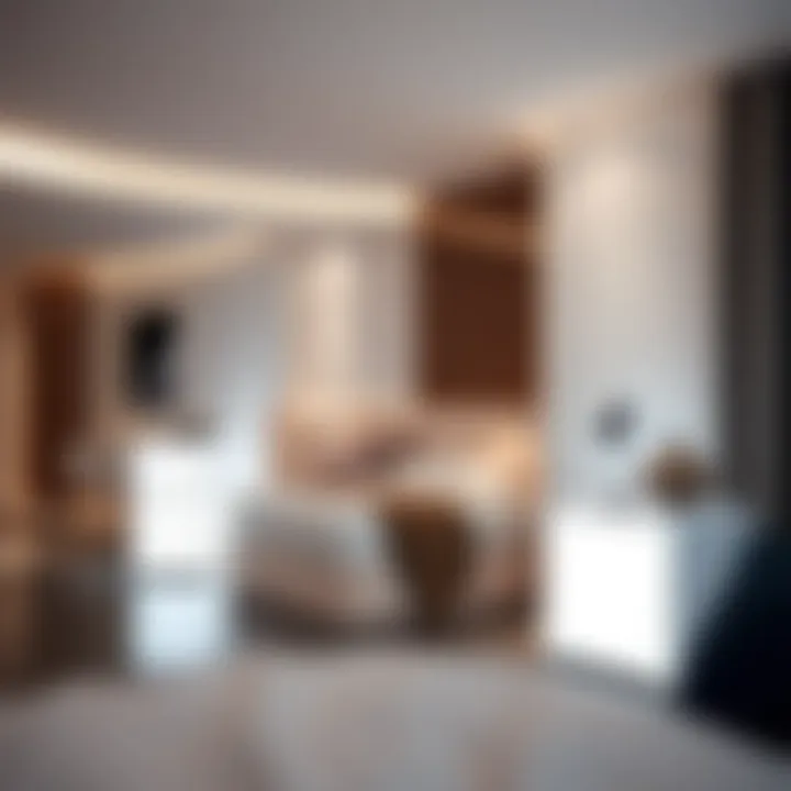 Contemporary Bedroom Design with LED Night Stands Modern bedroom featuring stylish white LED night stands