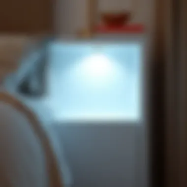 LED Illumination Enhancing Night Stand Design Close-up of LED lighting illuminating a white night stand