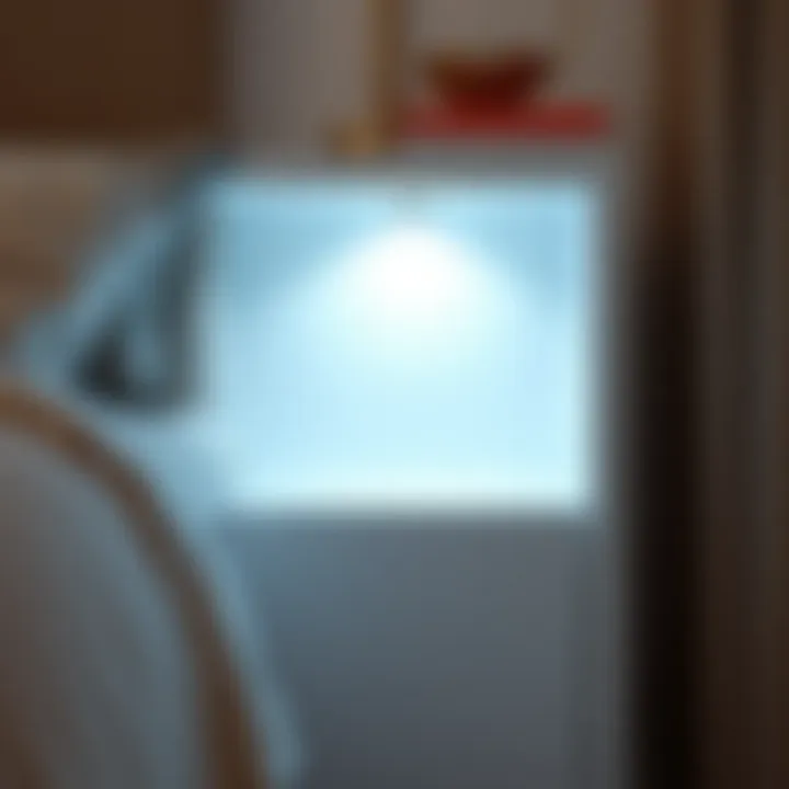 LED Illumination Enhancing Night Stand Design Close-up of LED lighting illuminating a white night stand