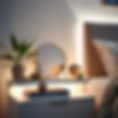 Stylish Decor on LED-Equipped Night Stand Aesthetic arrangement of decorative items on a white LED night stand