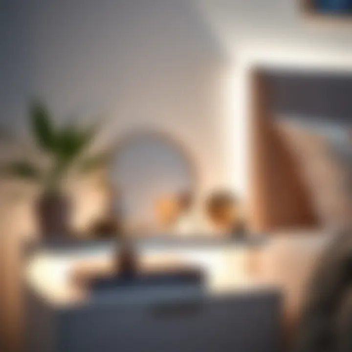 Stylish Decor on LED-Equipped Night Stand Aesthetic arrangement of decorative items on a white LED night stand