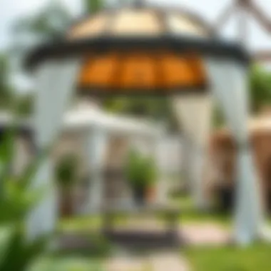 Variety of gazebo tents displayed outdoors showcasing different designs and styles