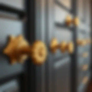 Intricate Gold Pull Handle Design Close-up of intricate gold pull handles showcasing craftsmanship