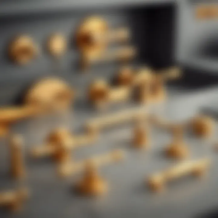 Diverse Styles of Gold Pull Handles Variety of gold pull handles featuring different styles and finishes