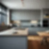 Elegant gray butcher block countertop in a modern kitchen setting.