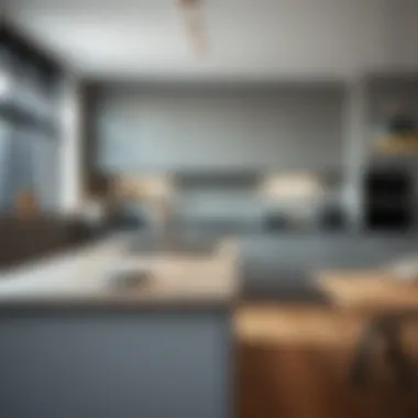 Elegant gray butcher block countertop in a modern kitchen setting.