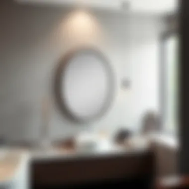 Focal Point: Grey Oval Mirror in Stylish Bathroom Stylish bathroom interior featuring a grey oval mirror as a focal point