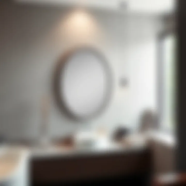 Focal Point: Grey Oval Mirror in Stylish Bathroom Stylish bathroom interior featuring a grey oval mirror as a focal point