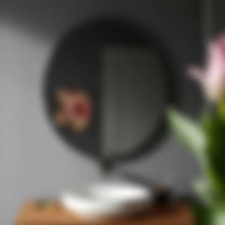 Material Matters: The Finish of Grey Oval Mirrors Close-up of a grey oval bathroom mirror showcasing its material and finish